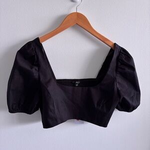 BNWT FLAW Dynamite Black Puff Sleeve Square Neck Crop Top Size Small